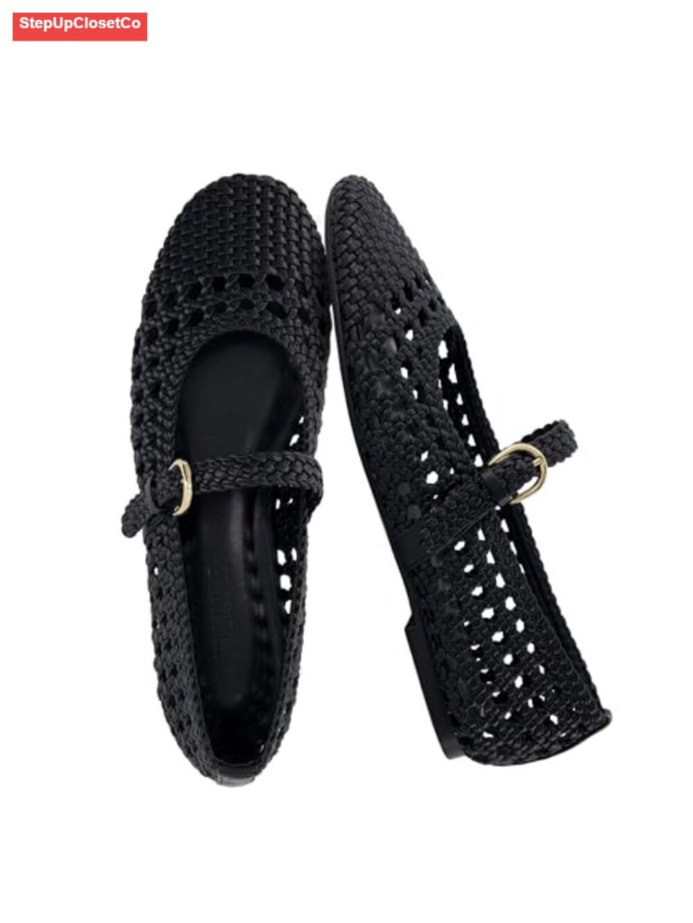 Women's Woven Mary Jane Ballet Flats with Adjustable Strap - Cushioned Comfort